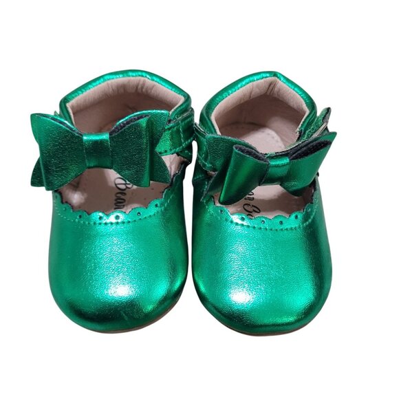 NEW A Bear Co Toddler Size 3‎ Christmas Green Metallic Livs Flats Girls Bow - Picture 7 of 14